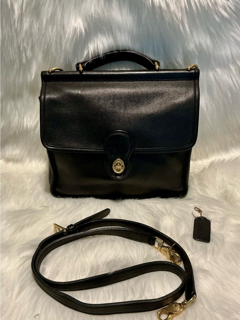 Vintage 90s COACH 9927 Willis Black Satchel Purse w/ Gold Hardware